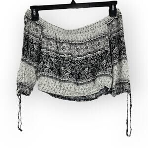 Polly & Esther Floral Print Off-The-Shoulder Crop Top Size M Boho Cottagecore